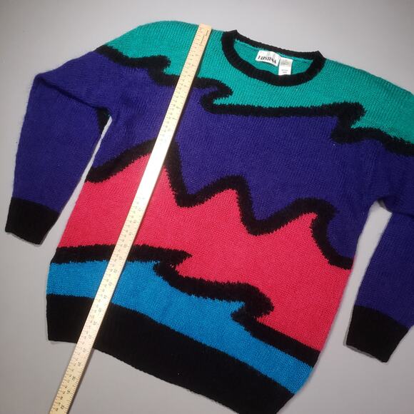 Vtg 80s Kristina Knit Pullover Mohair Blend Colorblock - Picture 6 of 8